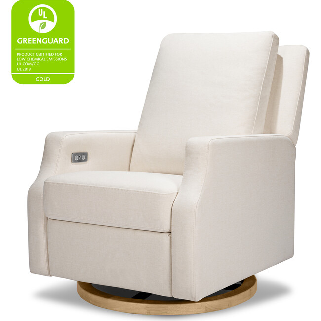 Crewe Electronic Recliner And Swivel Glider, Cream Eco-Weave With Light Wood Base - Nursery Chairs - 10