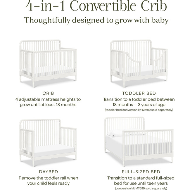 Liberty 4-in-1 Convertible Spindle Crib in Warm White - Cribs - 3