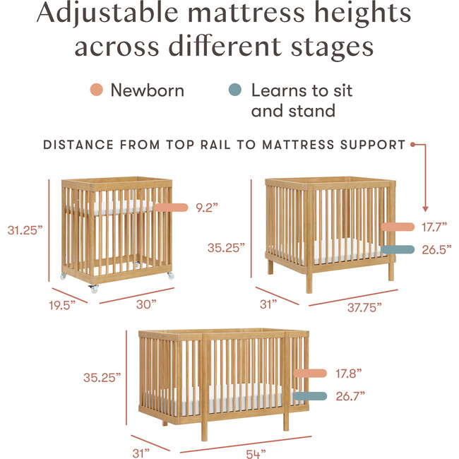 Pogo 8-in-1 Convertible Crib with All-Stages Conversion Kits in Honey - Cribs - 4