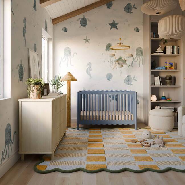 Swell 4-in-1 Convertible Crib with Toddler Bed Conversion Kit in Cove Blue