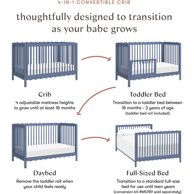 Swell 4-in-1 Convertible Crib with Toddler Bed Conversion Kit in Cove Blue - Cribs - 3
