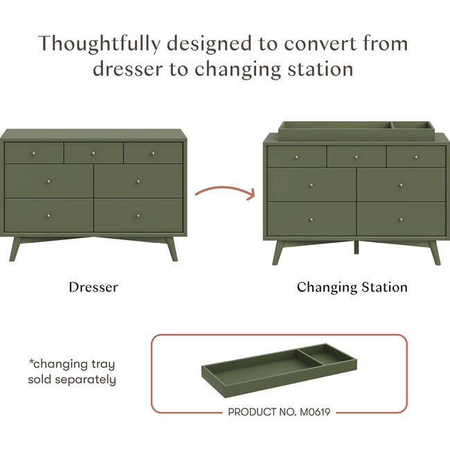 Palma 7-Drawer Assembled Double Dresser, Olive - Dressers - 6