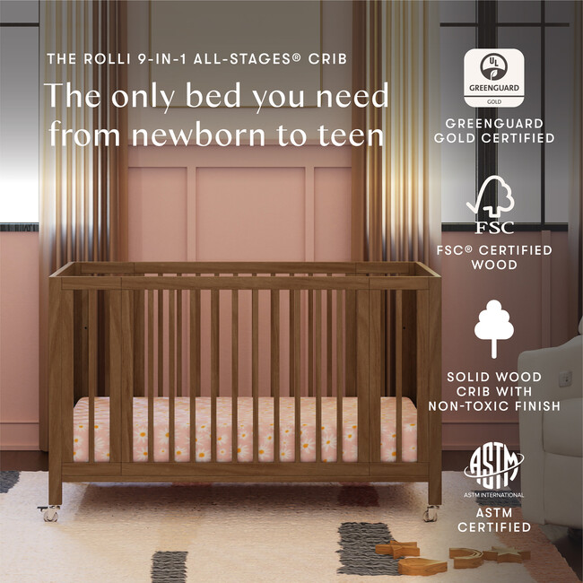 Rolli 9-in-1 Convertible All-Stages® Crib with Bassinet & Toddler Bed Conversion Kits in Natural Walnut - Cribs - 9