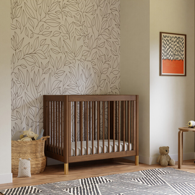 Gelato 4-in-1 Convertible Mini Crib, Natural Walnut & Gold Feet