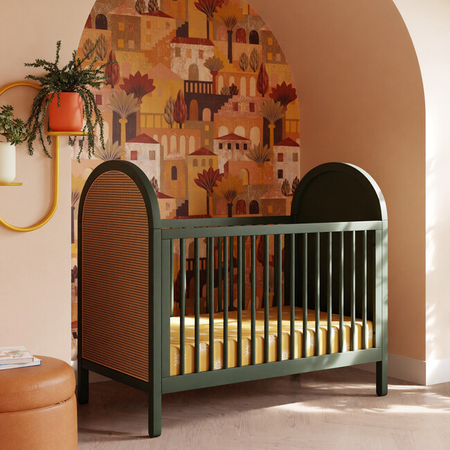 Bondi Cane 3-in-1 Convertible Crib, Forest Green & Natural Cane