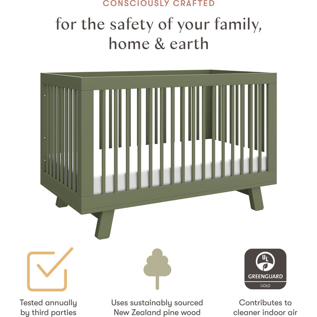 Hudson 3-In-1 Convertible Crib With Toddler Bed Conversion Kit, Olive - Cribs - 6
