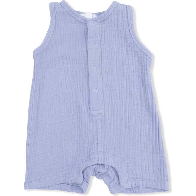 Sleeveless Shortie Romper, Solid Muslin Blue Blizzard