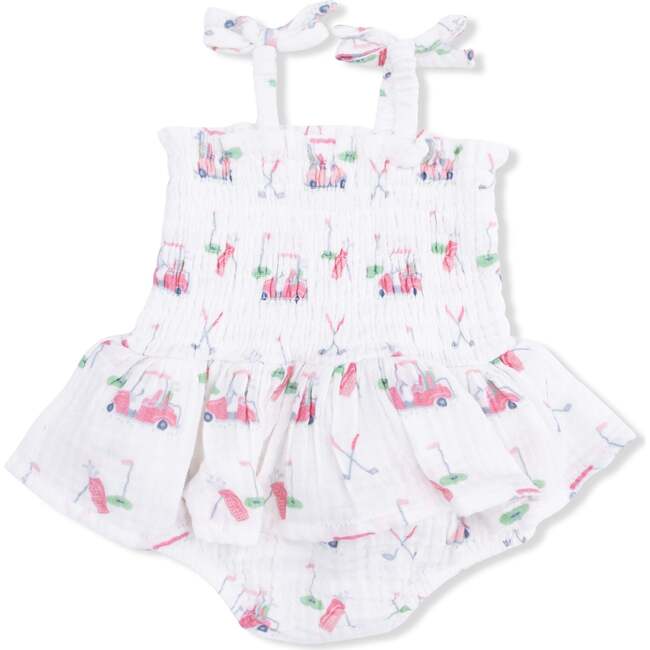 Smocked Bubble with Skirt, Baby Golf Carts Pink