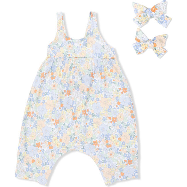 Tie Back Romper & 2 Pack Hair Bow Set, Georgia Floral