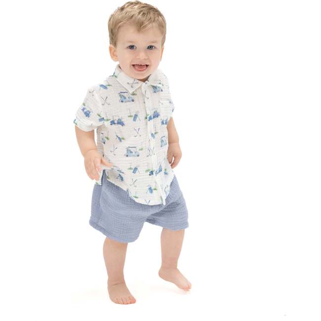 Polo Button Up with Casual Short, Baby Golf Carts Blue