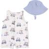 Sleeveless Shortie Romper with Bucket Hat, Zooming Golf Carts - Rompers - 1 - thumbnail