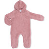 Chenille Hooded Romper with Striped Texture, Rose - Rompers - 1 - thumbnail
