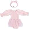 Long Sleeve Smocked Bubble with Tutu & Knotted Headband Set, Solid Lotus - Rompers - 1 - thumbnail