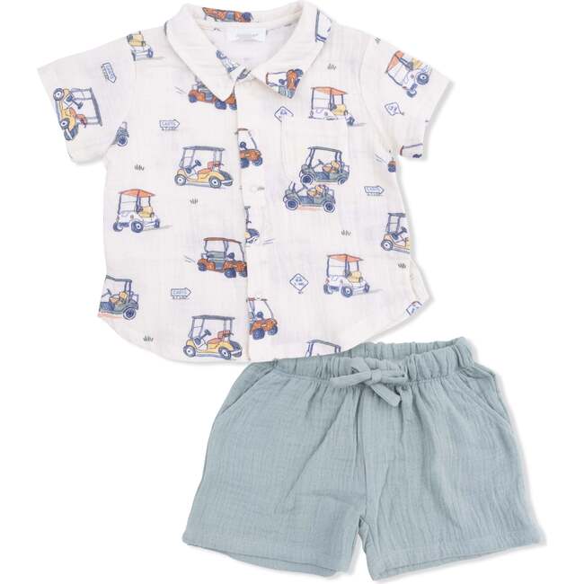 Polo Button Up with Casual Short, Zooming Golf Carts