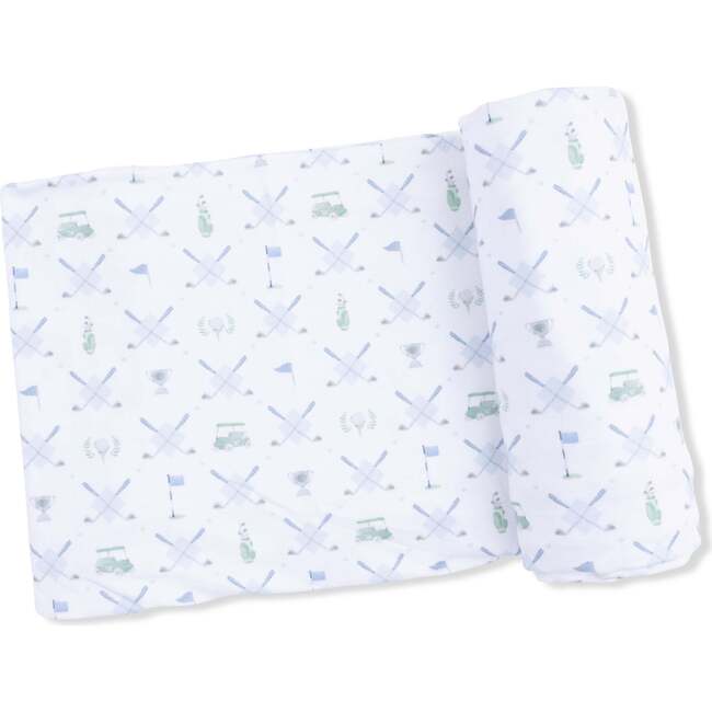 2 Way Zipper Footie & Swaddle Blanket, Golf Trellis Blue