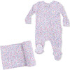 2 Way Ruffle Back Zipper Footie & Swaddle Blanket Set, Elizabeth's Garden - Footie Pajamas - 1 - thumbnail