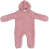 Chenille Hooded Romper with Striped Texture, Rose - Rompers - 2