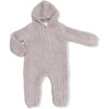 Chenille Hooded Romper with Striped Texture, Stone - Rompers - 1 - thumbnail