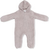 Chenille Hooded Romper with Striped Texture, Stone - Rompers - 2