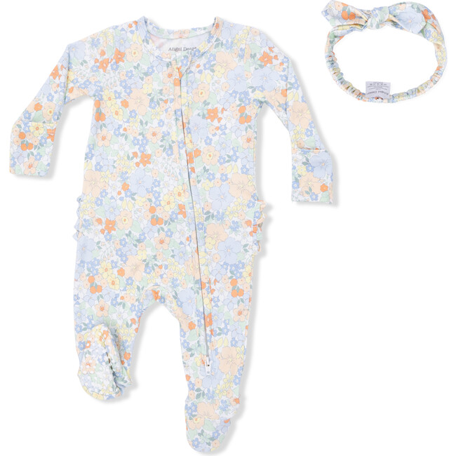 2 Way Ruffle Back Zipper Footie & Headband Set, Georgia Floral