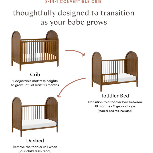 Bondi 3-In-1 Convertible Crib, Natural Walnut