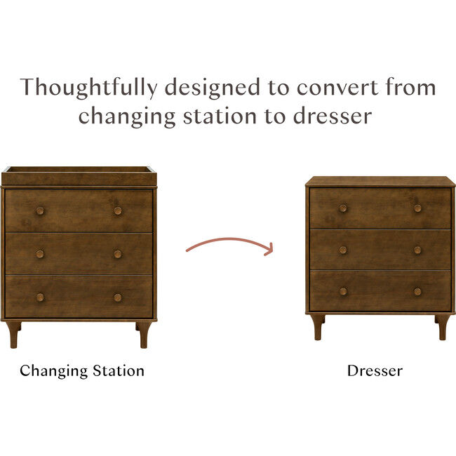 Lolly 3-Drawer Changer Dresser With Removable Changing Tray, Natural Walnut