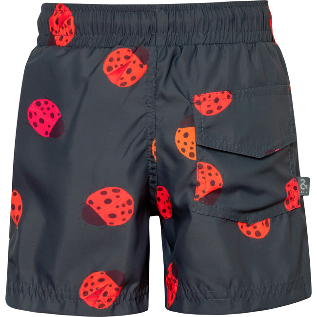Ladybugs Print Elastic Waist Drawstring Swimshorts, Grey