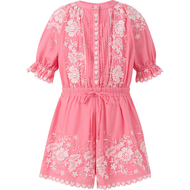 Selena Cotton Embroidered Romper, Candy