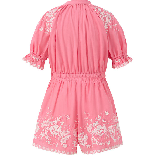 Selena Cotton Embroidered Romper, Candy