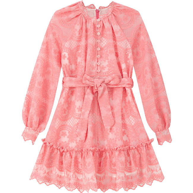 Kaia Lace Embroidered Mini Dress, Peach