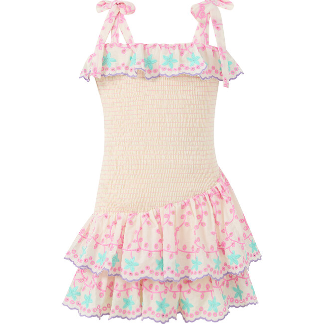 Alanna Shirred Embroidered Mini Dress, Multi