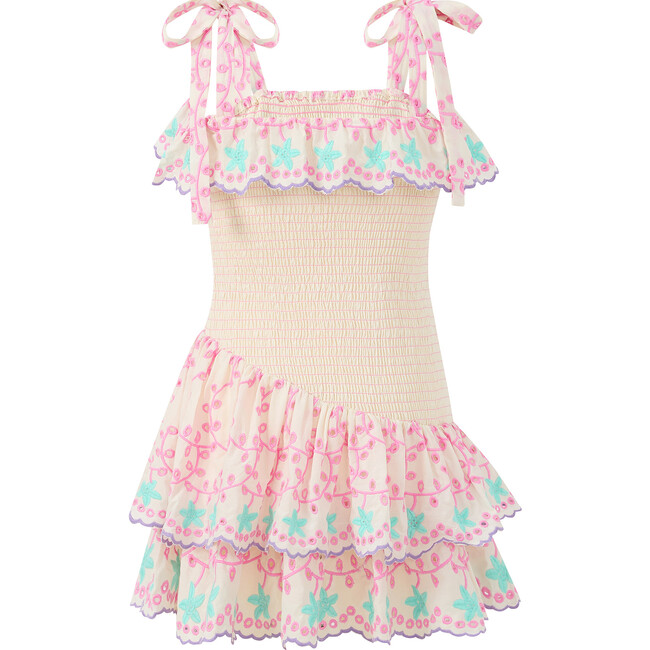 Alanna Shirred Embroidered Mini Dress, Multi