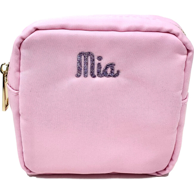 Custom Embroidered Mini Nylon Pouch, Pink - Bags - 1