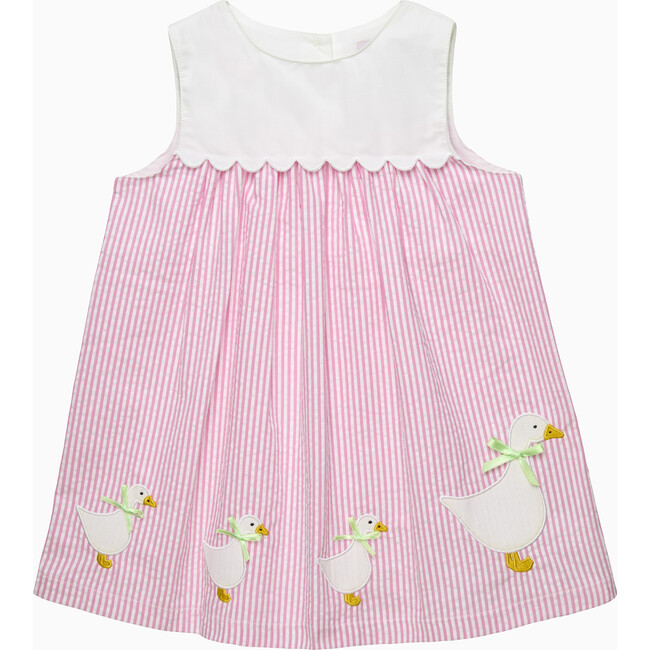 Petal Bib Pinafore Duck Dressbright, Pink Stripe
