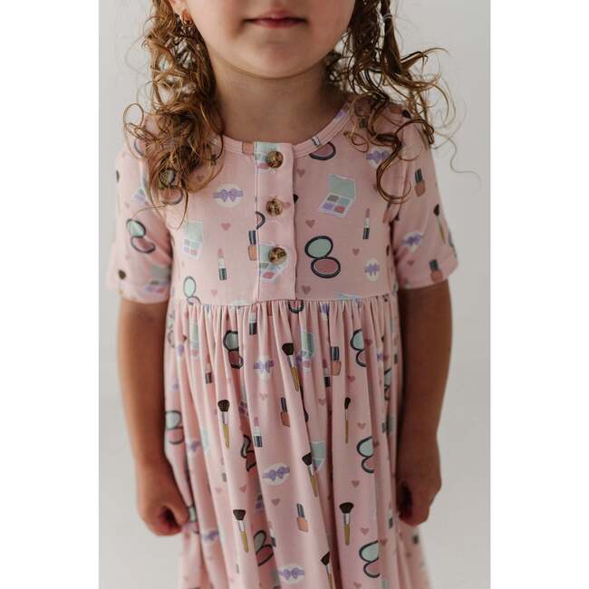 Short Sleeve Henley Dress Aqua Grey Floral - Dresses - 4