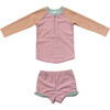 Girl's Zip Rash Guard Swimsuit Mauve Colorblock - Two Pieces - 1 - thumbnail