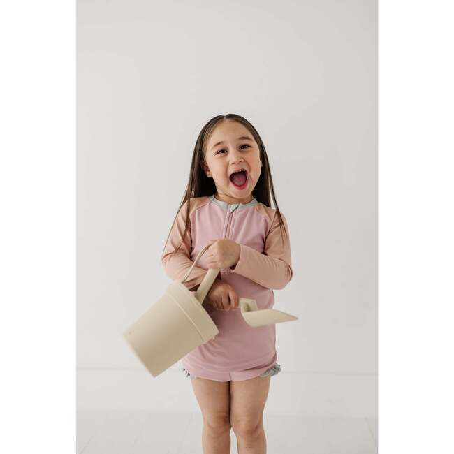 Girl's Zip Rash Guard Swimsuit Mauve Colorblock - Two Pieces - 3