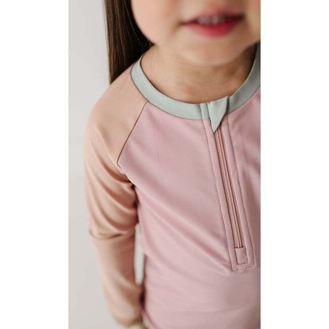 Girl's Zip Rash Guard Swimsuit Mauve Colorblock - Two Pieces - 5