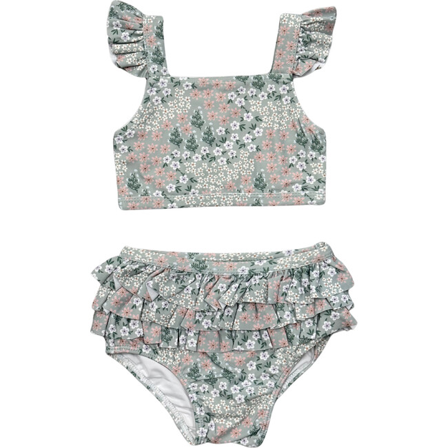 Girl's Two-Piece Swimsuit Aqua Grey Floral