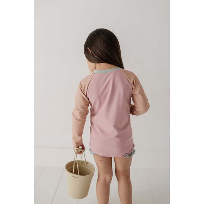 Girl's Zip Rash Guard Swimsuit Mauve Colorblock - Two Pieces - 6