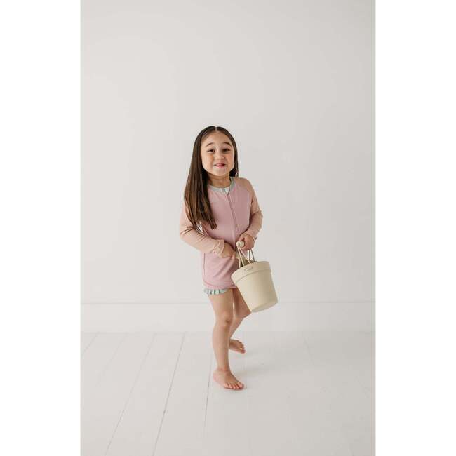 Girl's Zip Rash Guard Swimsuit Mauve Colorblock - Two Pieces - 7