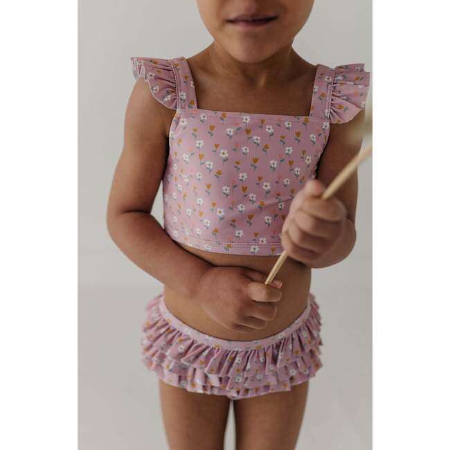 Girl's Two-Piece Swimsuit Aqua Grey Floral - Two Pieces - 9