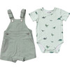 Cotton Overalls Set Aqua Grey/Dinosaur - Mixed Apparel Set - 1 - thumbnail