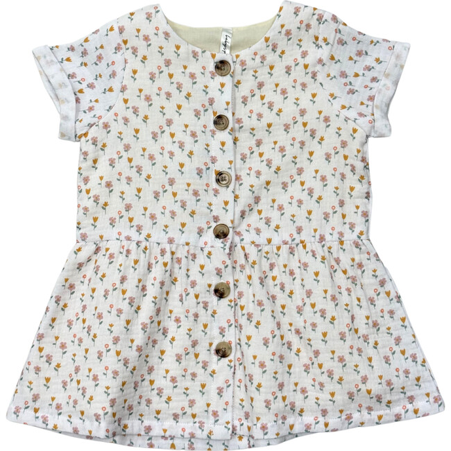Gauze Button Dress Mini Daisy on Cream