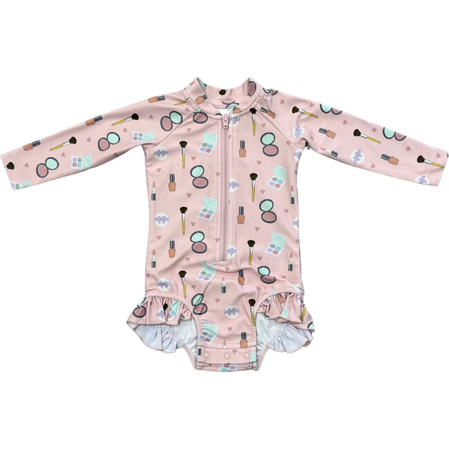 Girl's One-Piece Ruffle Rash Guard Swimsuit Makeup