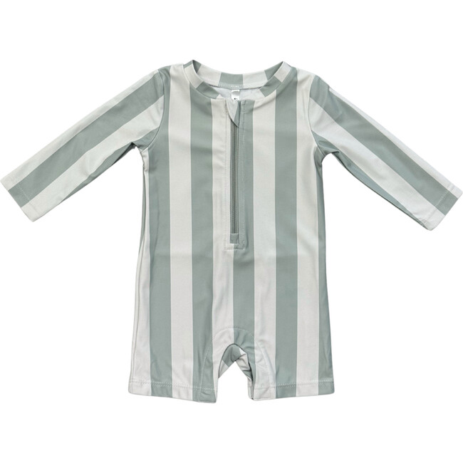Baby One-Piece Rash Guard Swimsuit Aqua Grey Stripe