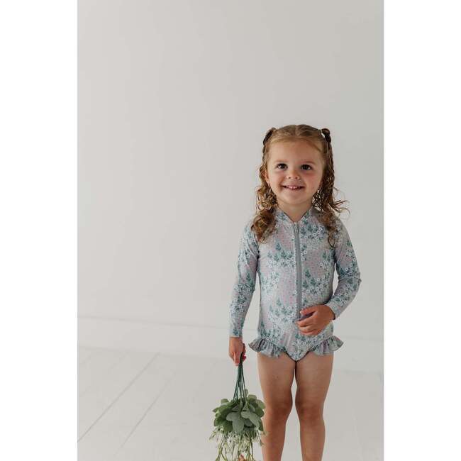 Girl's One-Piece Ruffle Rash Guard Swimsuit Makeup