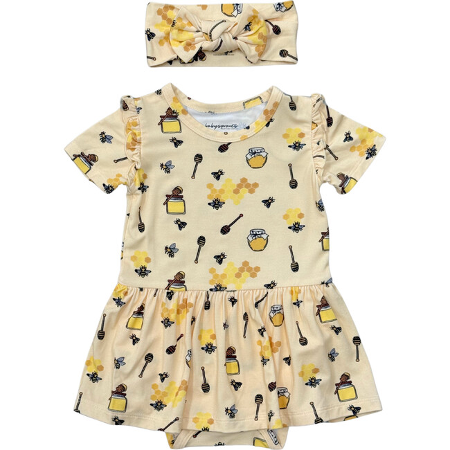 Girl's Short Sleeve Bodysuit Dress Set Honey Bees
