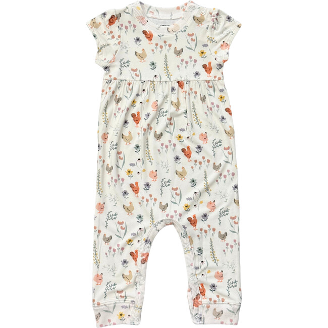 Girl's Short Sleeve Pant Romper Floral Chickens