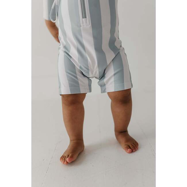 Baby One-Piece Rash Guard Swimsuit Aqua Grey Stripe - One Pieces - 7
